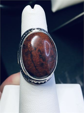 Rare Vintage Sterling 925 Meran Indonesia Jasper Stone Ring Size 6