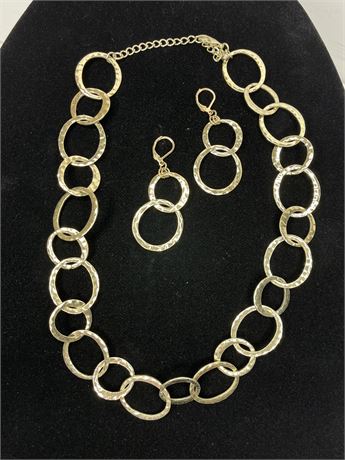 Gold Tone Hoop Necklace and Earring Set