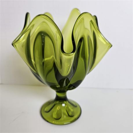 Viking Swung Glass Green Pedestal Vase