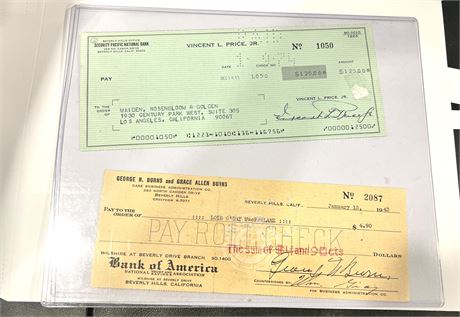 Vincent Price Jr. / George Burns 1943 Cashed Checks