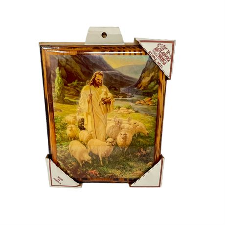 Lacquered Jesus and Sheep Art Piece