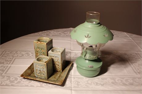 Metal/Glass Oil Lantern and Candle Holders/Plate