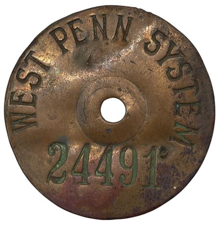 Antique West Pennsylvania Systems Railway Property Tag ***Extremely Rare***