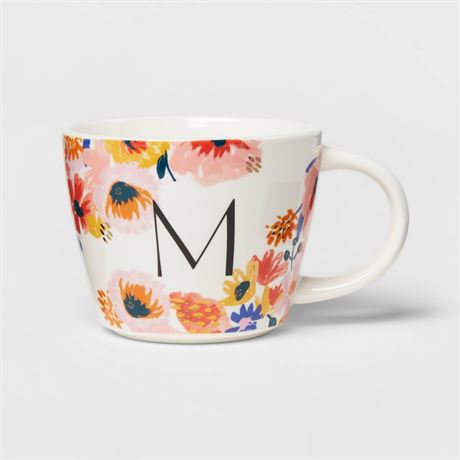 New 16oz Stoneware Monogram Floral Mug M - Opalhouse