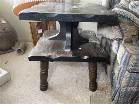 Solid Dark Wood Two Tier End Table