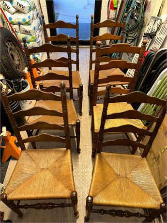 (6) Early 19th Century Early Provençal Ladderback His and Her Pair of Chairs