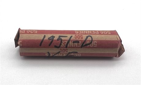Roll of 50 1951 D Lincoln Wheat Pennies