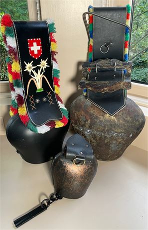 2 Ceremonial Swiss Cow Bells and 1 Small Cow Bell