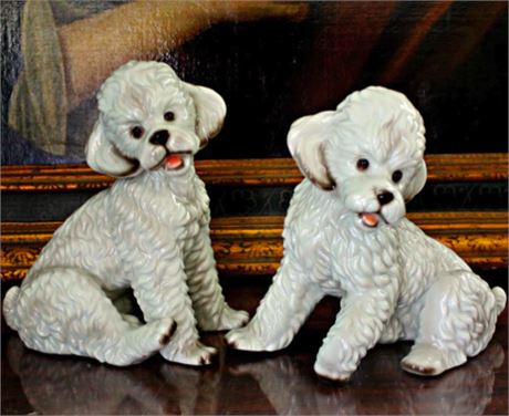 Vintage German Porcelain Poodle Marked KPM Pair 8''