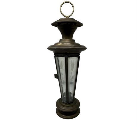 Vintage Brass and Etched Glass Candle Lantern