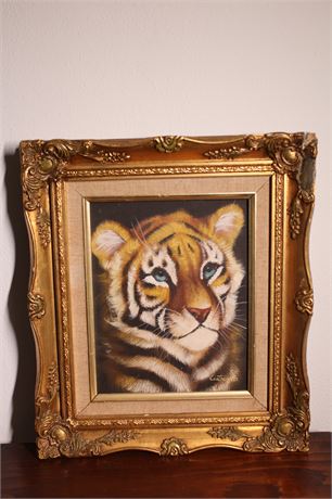 Cutrona, Signed Tiger Cub Oil on Canvas, Mid Century