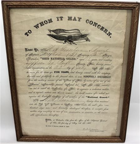 Antique 1866 Honorable Discharge paper
