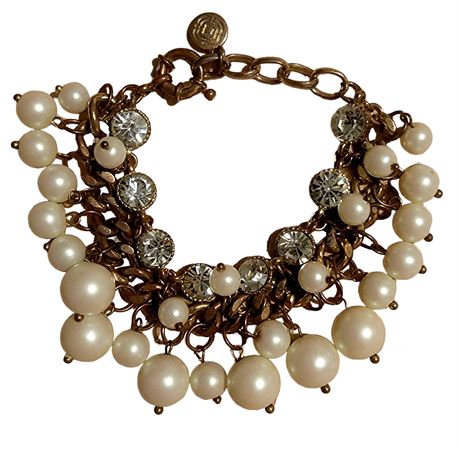 Rhinestone and faux pearl dangle bracelet