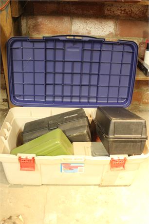 Storage Tote and Assorted Toolboxes