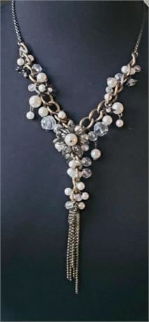 Gorgeous white and clear bead waterfall necklace