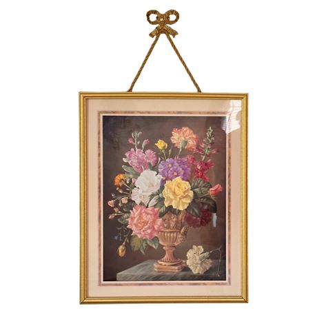 "Flowers in a Pot" Oil on Canvas Print by James Noble with Metal Bow Wall Mount