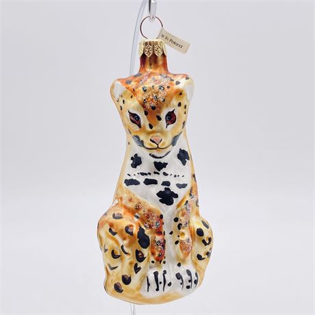 Vintage Cheetah Glass Ornament - Made in Poland - 5.5"
