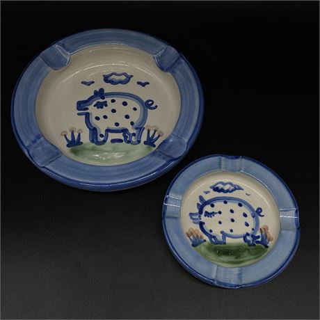 Two M. A. Hadley Pottery Pig Ashtrays -