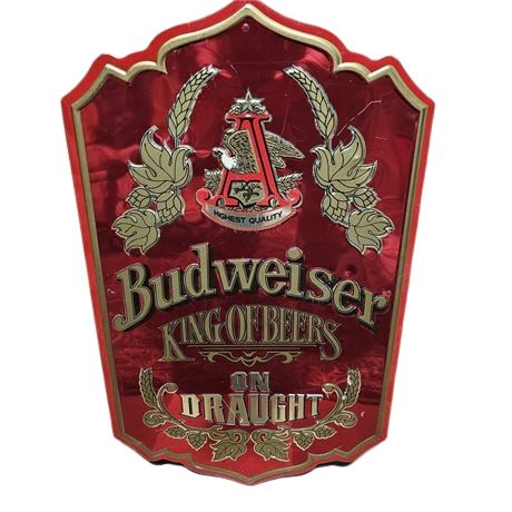 Budweiser King of Beers on Draught Embossed Sign 25x15 Red & Gold