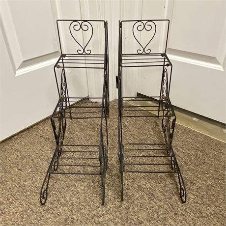 Pair of Outdoor 3 Tier Metal Butterfly Plant Stands
