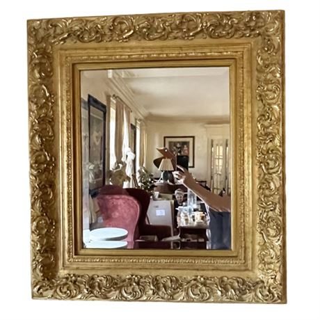 Vintage Carved Wood and Gesso Frame Beveled Mirror