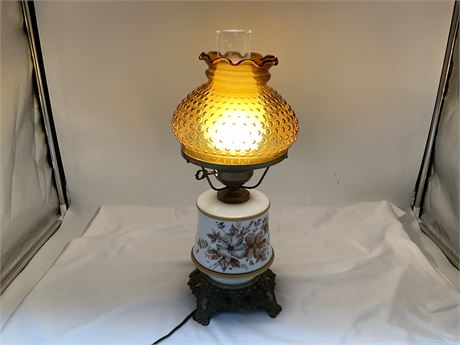 Vintage Amber Hobnail Lamp