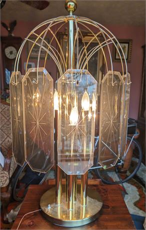 Candlestick Table Lamp with Beveled Glass Shades