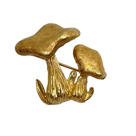 14K Gold Double Mushroom Vintage Brooch