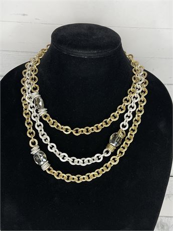 Vintage Gold and Silver Tone Heavy Chain Multi Strand Necklace