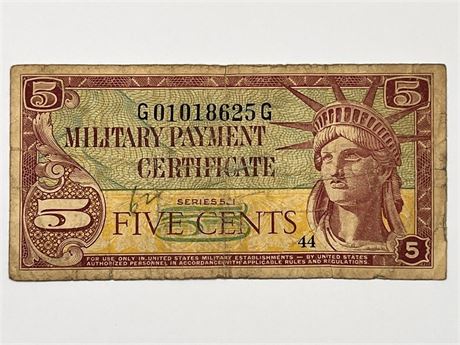 Series 591 Five Cents Military Payment Certificate