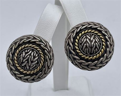 John Hardy Style Sterling and 18K Yellow Gold Clip Earrings