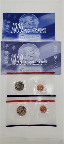 1999 US Mint Susan B Anthony Coin Set W/Envelope Uncirculated