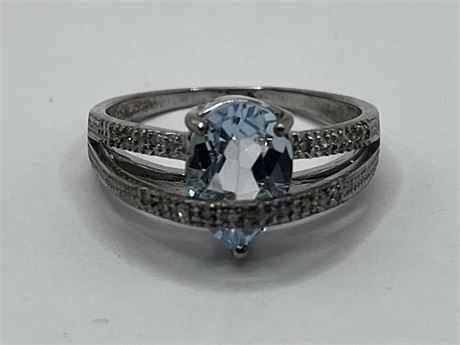 Diamond Topaz Sterling Silver Ring Size  7