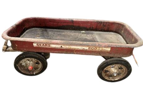 Vintage Sears Red Wagon Metal Body With Plastic Rubber Wheels