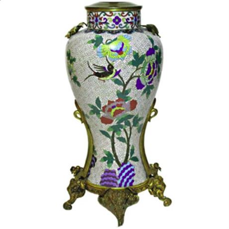 Antique Chinese Cloisonne Vase Lamp Qing Dynesty