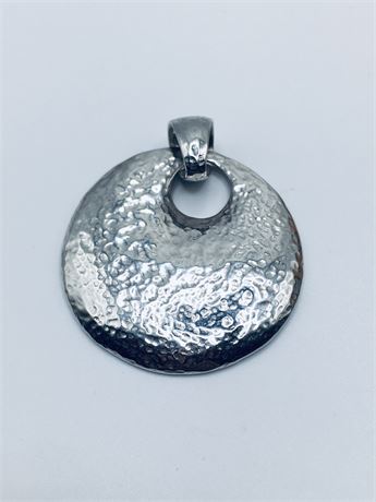 Italian Milor Sterling Silver Hammered Round Pendant 1 3/4 x 2”