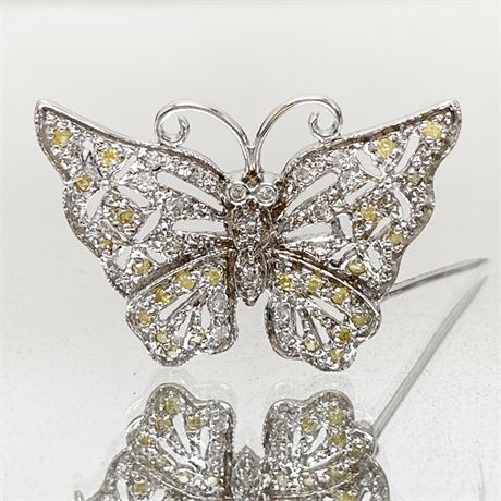 Sterling and Yellow Topaz Butterfly Brooch
