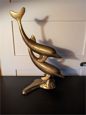 Mid Century Brass Dolphins Figurine