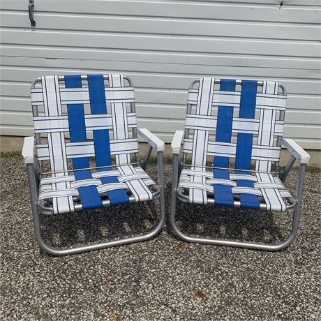 Pair of Aluminum Webbing Folding Chairs (Low Seated)