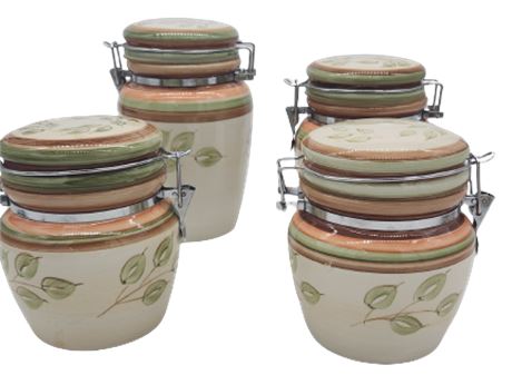 Gibson Ceramic Canister W/Hermetic Locking Seal Cream, Green.