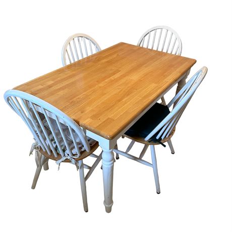 Vintage Farmhouse Style Wooden Dining Table with Windsor Style Chairs
