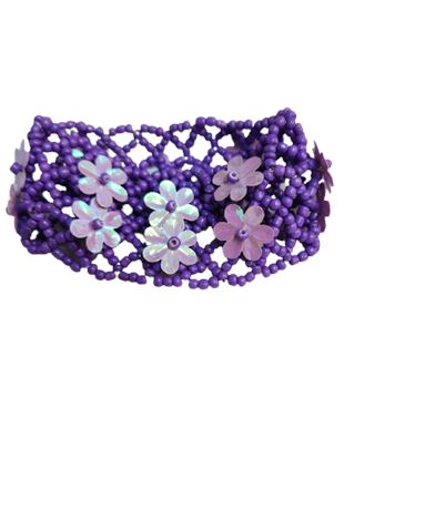 Purple Beaded Bracelet with Flowers
