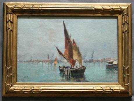 Listed Artist Oscar Ricciardi (Italian, 1864-1935) Seascape Oil