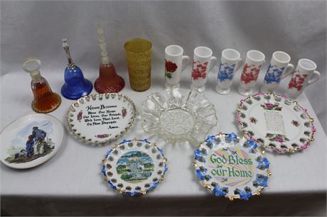 Bell Perfume Bottles, Vintage Cups, and Plates