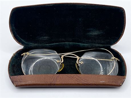 Antique Clydefle 10K Gold Wire Rim Eyeglasses in Case