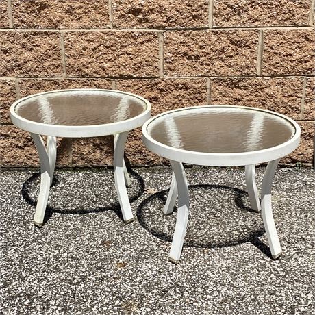 Pair of Round Glass Top Patio Tables