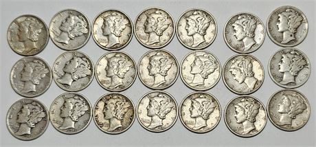US Mercury Silver Dime (Lot of 21)