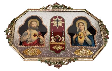 Domed Glass Jesus and Mary Wall Hanging Art