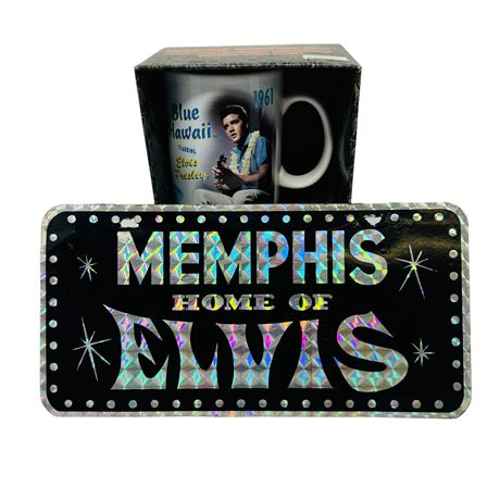 Memphis Home of Elvis License Plate and Blue Hawaii Collector's Mug
