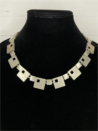 Silver Tone Square Metal Bead Necklace